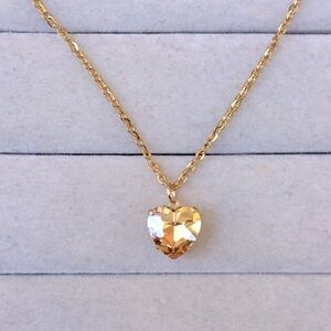 Champagne Topaz + Gold Crystal Heart Drop Necklace